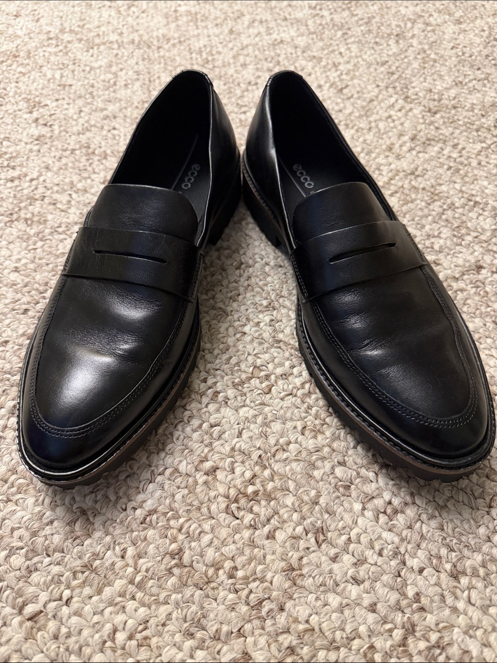 ECCO Black Leather Slip-On Penny Loafers